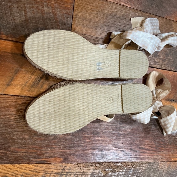 Free People Go For Gingham Wrap Sandals Natural Espadrille Tie Up Shoes Women’s - Picture 11 of 12